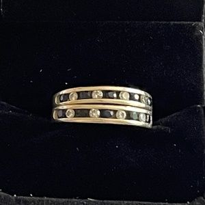 PAIR OF 14K Gold Diamond & Blue Sapphire Anniversary Wedding Stackable Rings